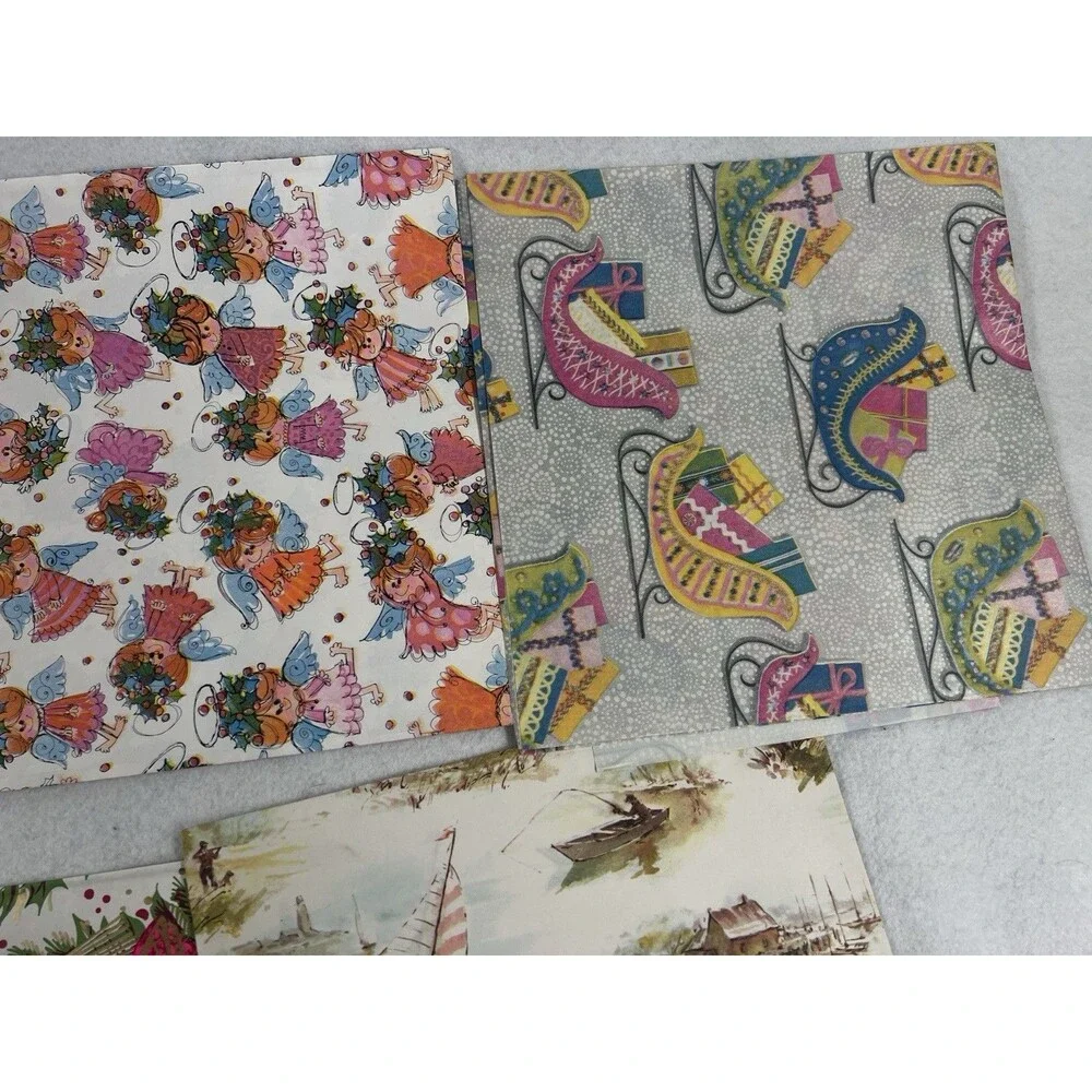 Vintage Folded Wrapping Paper Christmas Designs Lot of 36 Sheets in Original Box